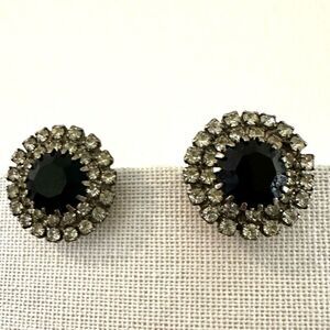Black rhinestone vintage clip on earrings